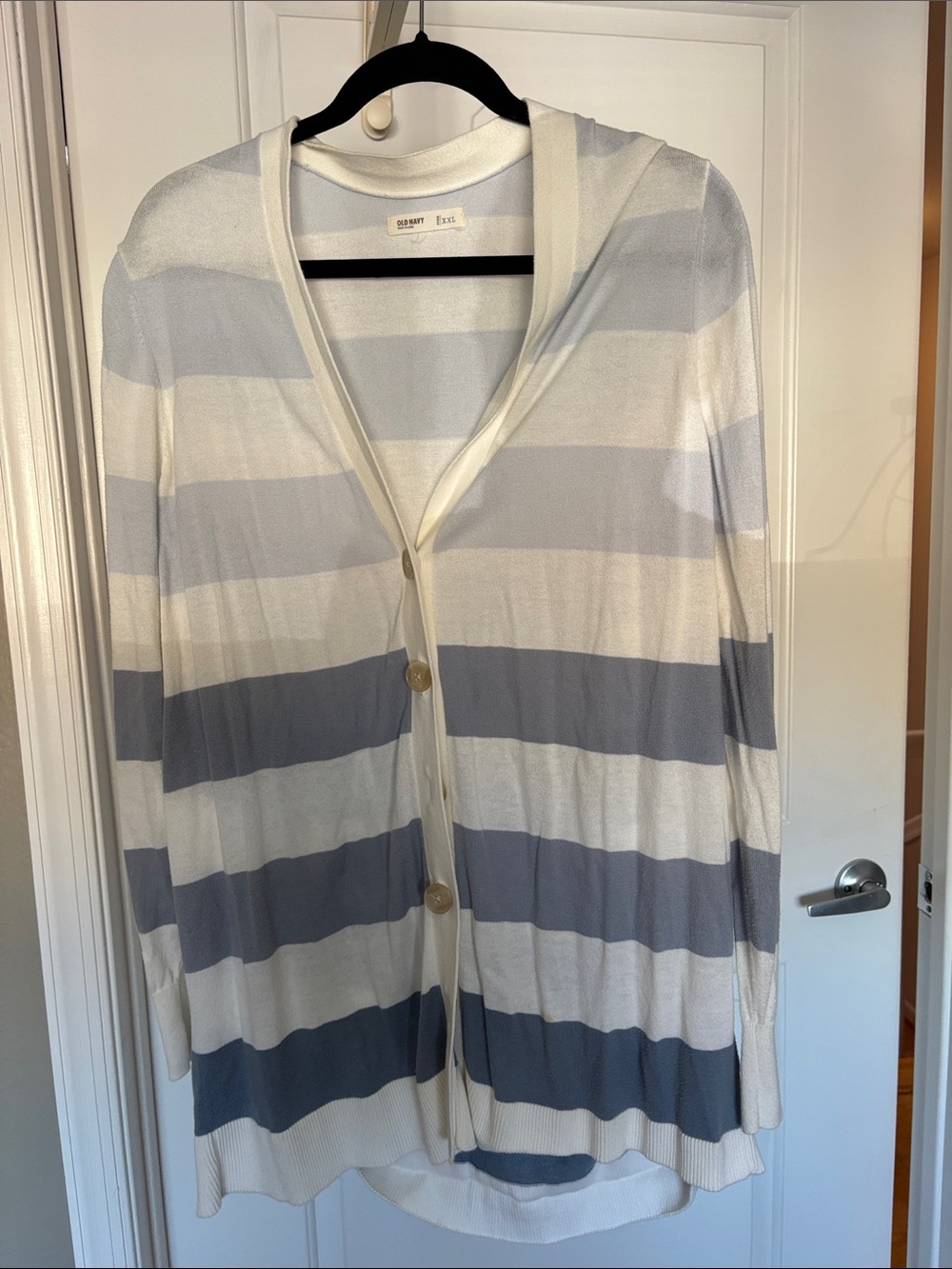 Old Navy Cream and Light Blue Striped Button-Front Cardigan